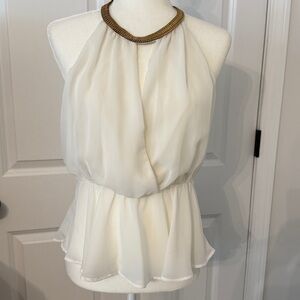 Monaco White Fabric with Gold Neckline